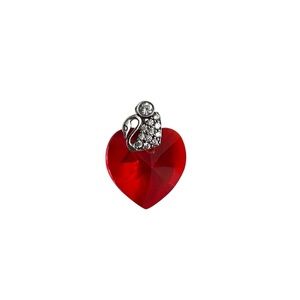 925 Sterling Silver Red Crystal Heart Pendant with Swan Detail